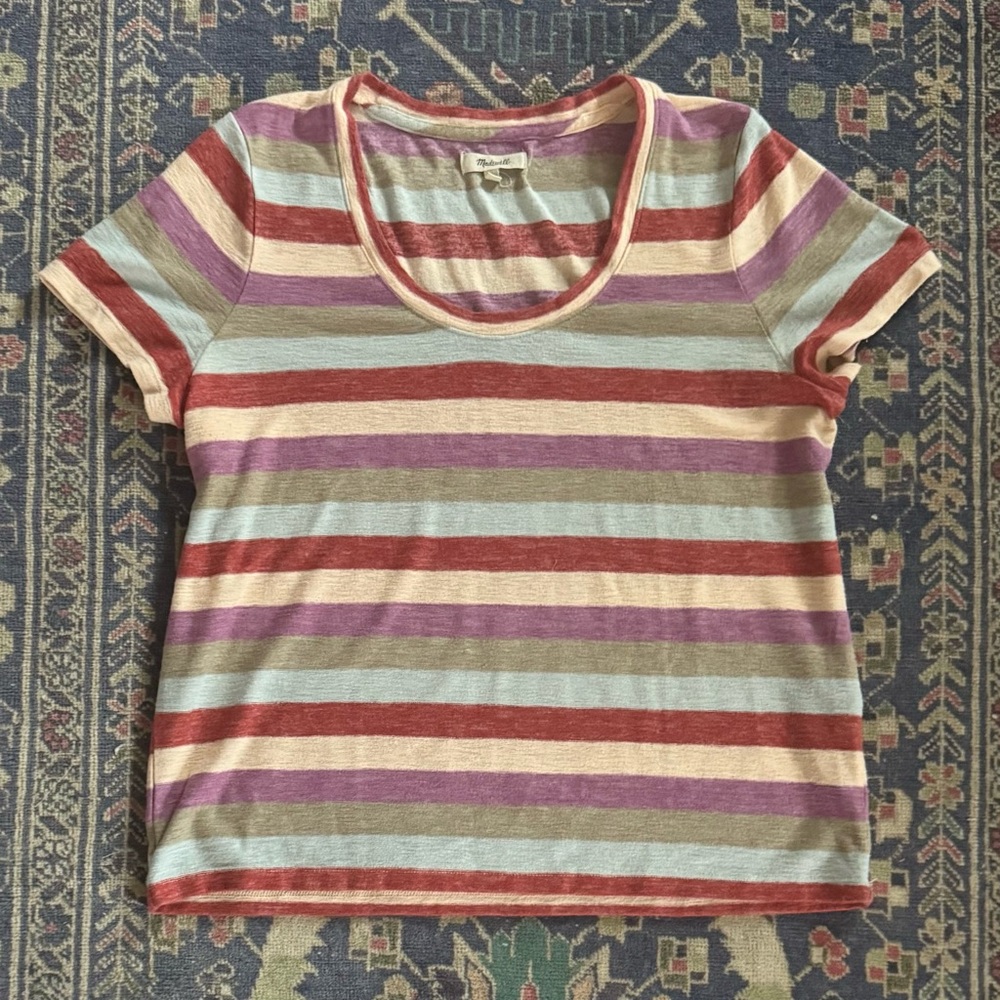 Madewell Women Striped Tee L Short Sleeve Good Condition Used